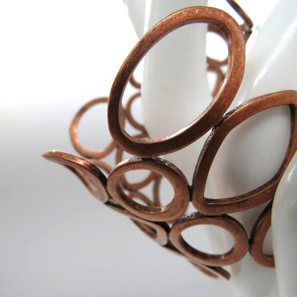 Brutalist Bracelet Copper Tone Geometric Links Statement Cuff - Picture 5 of 10